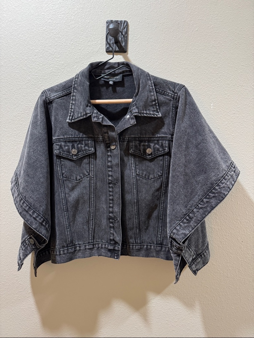 Black Washed Denim Cape Jacket